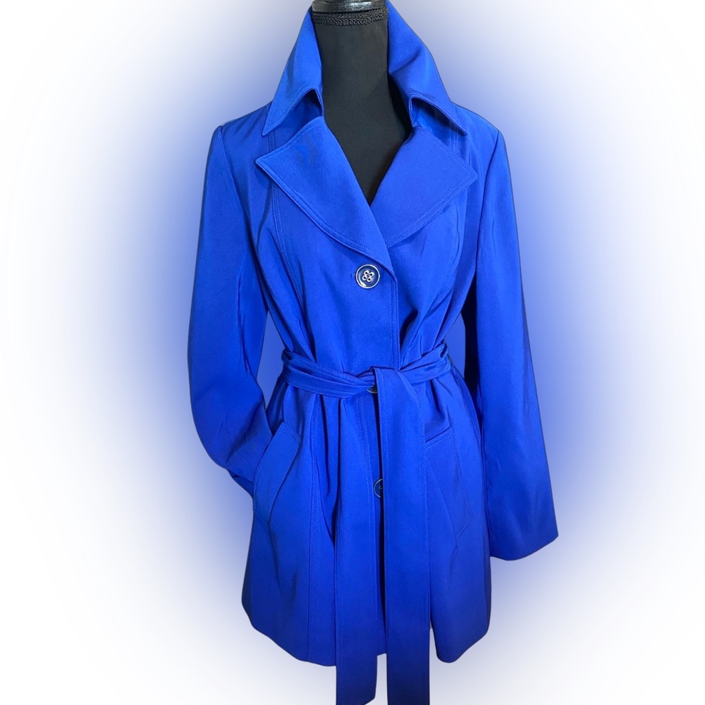 Classy Susan Graver Electric Blue Lightweight Cropped Trench Jacket